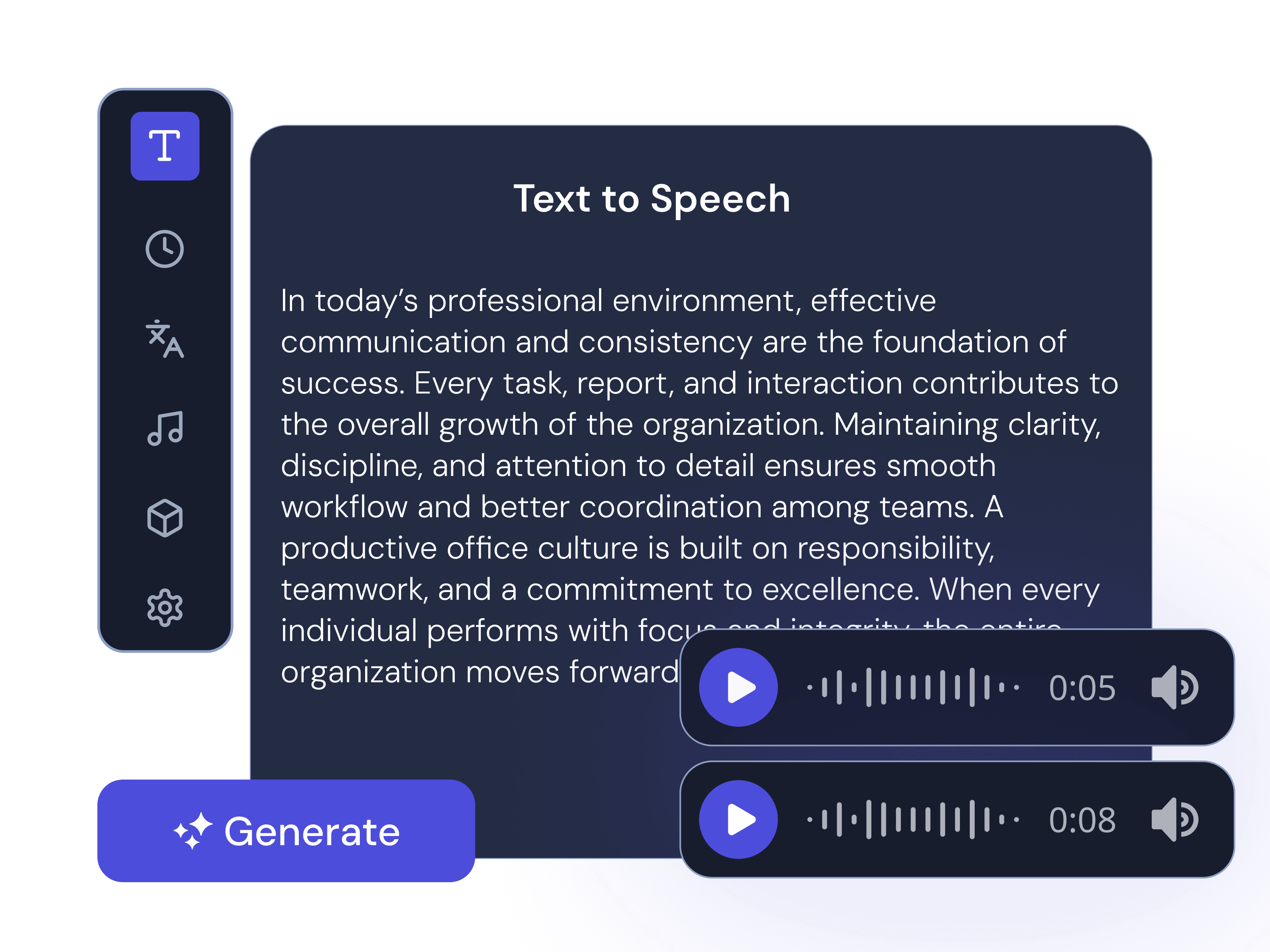 How does text to speech work in movcut.ai?
