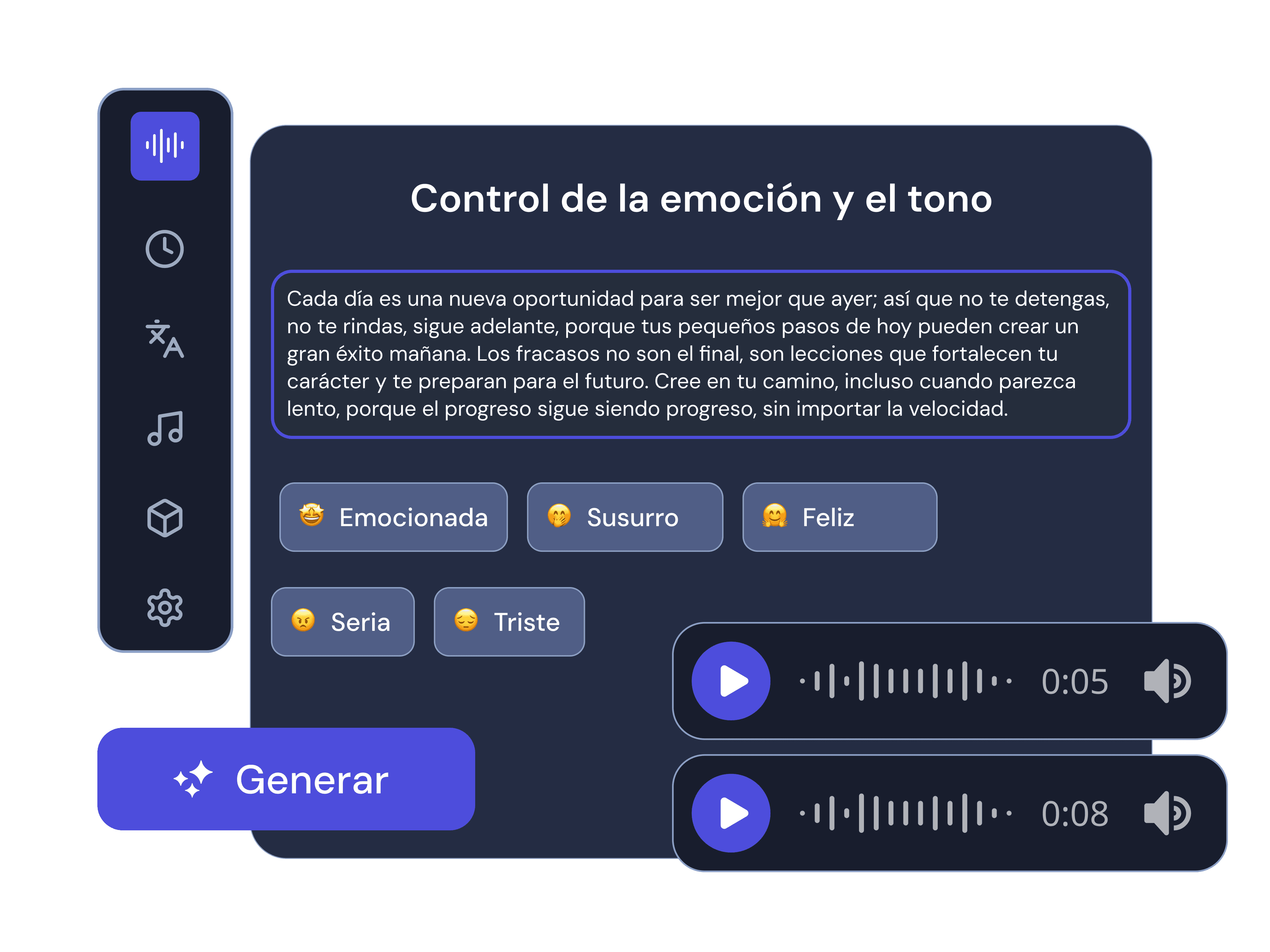 ¿Cómo controlo la emoción en la voz generada por IA?