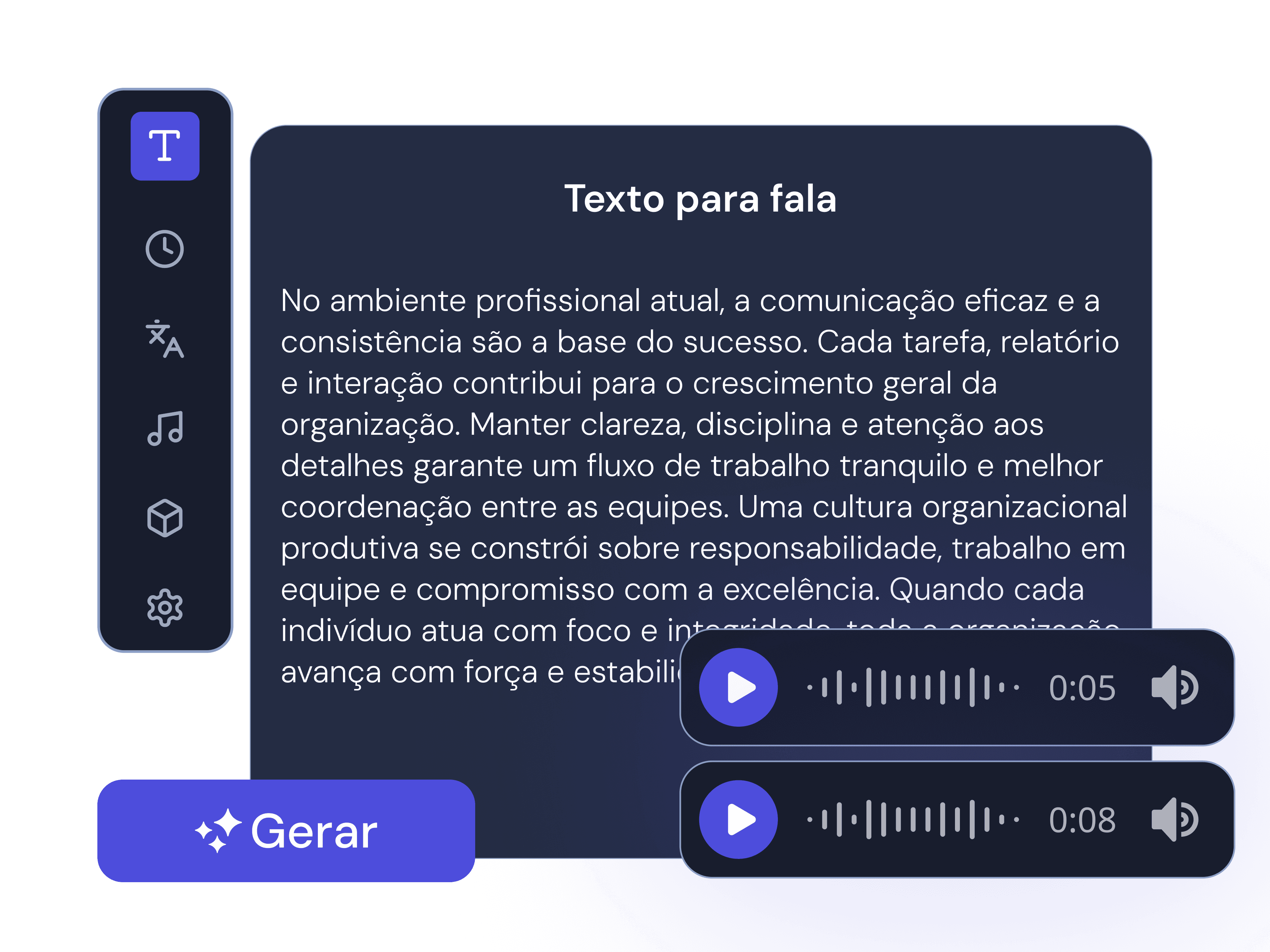 Como funciona a conversão de texto para fala na movcut.ai?